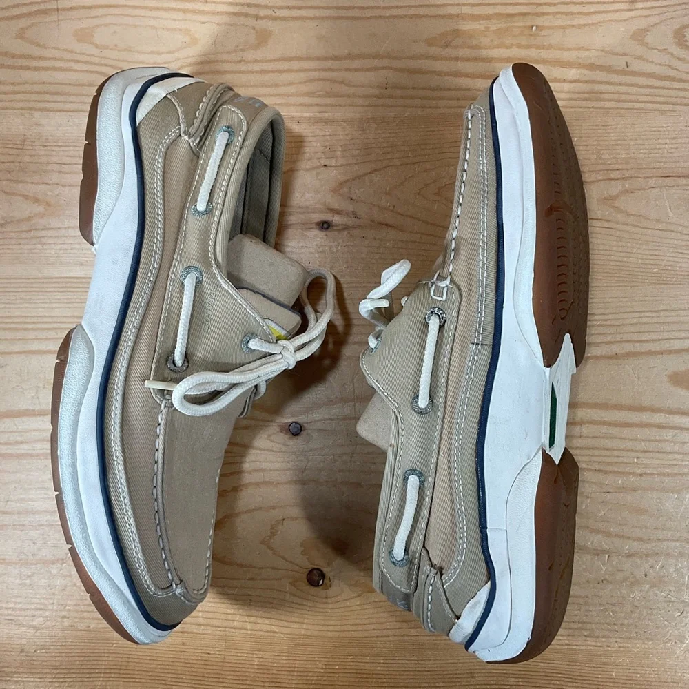 SEBAGO Docksides Canvas Boat Shoes Men’s 9.5 M Khaki/Tan Lace Up Non Slip Gum